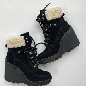 Guess Women’s Taanya Leather Wedge Booties Black Suede Size 9